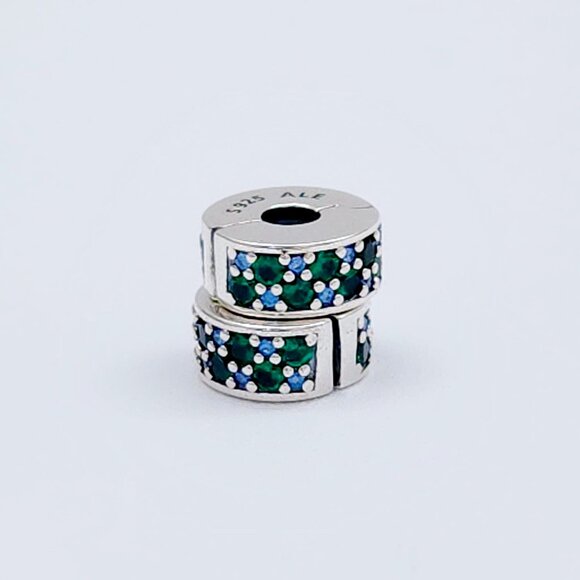 Pandora Green Blue Mosaic Clip Charms - Picture 3 of 5